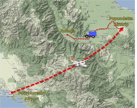 Port Moresby to Popondetta flight map