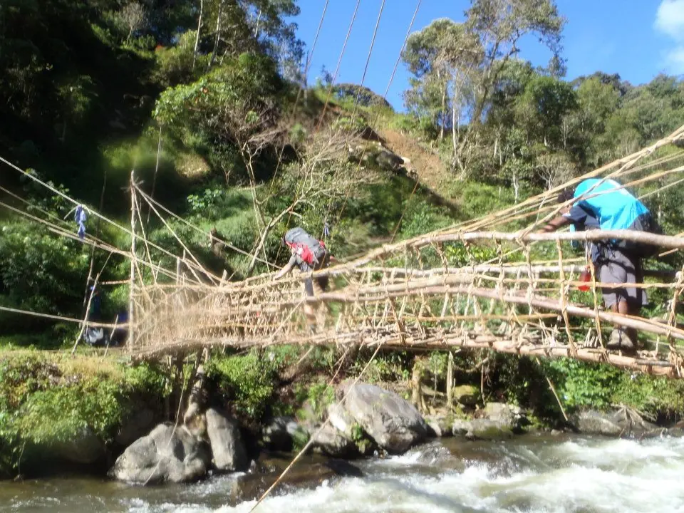 Bamboo bridge over a river