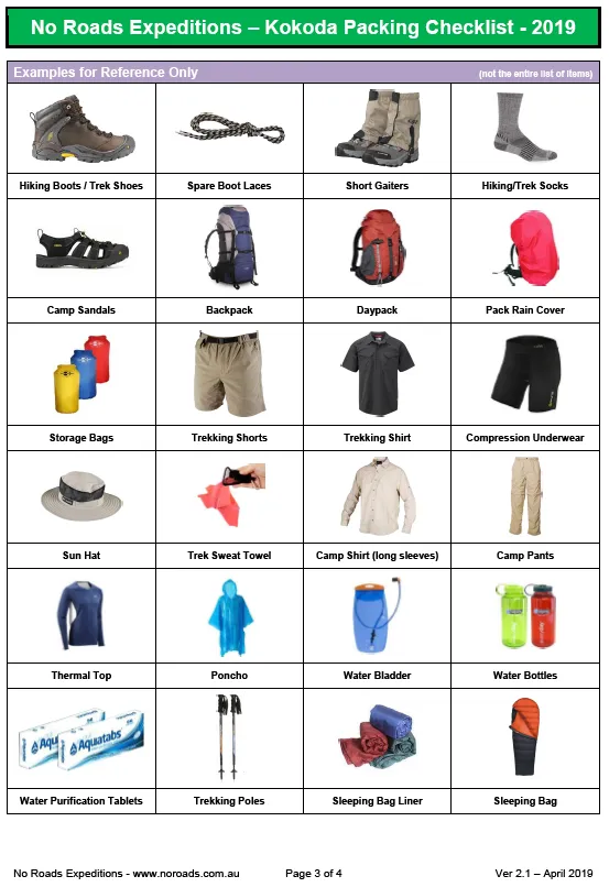 Kokoda gear checklist, page 3