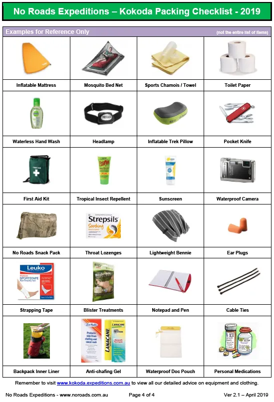 Kokoda gear checklist, page 4