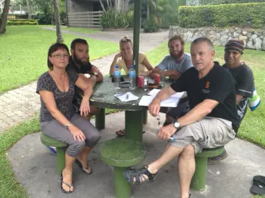 Trekkers around a table