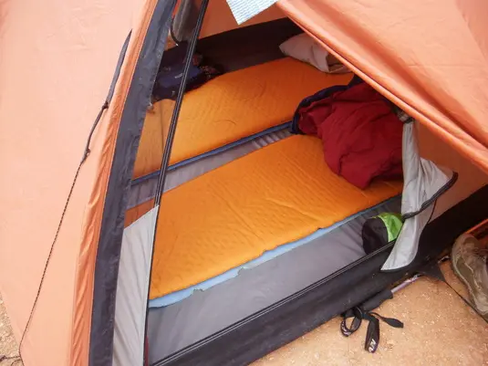 Inside a tent